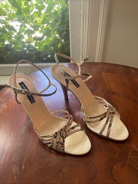 Claudia Ciuti Beige Snake-Print Strappy High-Heel Sandals